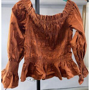 NWT House of Harlow Puff Sleeves Top Sz XL Stretch Off Shoulder Smocked Blouse